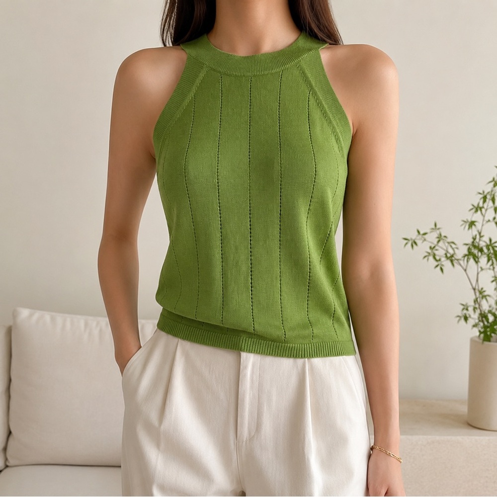 Petite Studio Green Knit Halter Tank Top
